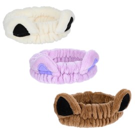 YBEATY 3 Pcs Cat Ears Elastic Headband Cute Spa Headbands Plush Cat Hair band Soft Coral Fleece Facial Wash Hair Accessories for WomanShower Yoga Beauty Skincar Party Soft Fluffy Makeup