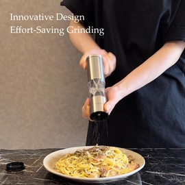 Salt and Pepper Grinder Set with Adjustable Coarseness | Manual Pepper Mill Grinder with Refillable Design | Ceramic Core | Kitchen Essential (2 Packs, Stainless Steel)