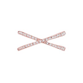 Elli Women's 925 Sterling Silver Rose Gold Plated Xilion Cut Zircon Crossed Ring, Size P