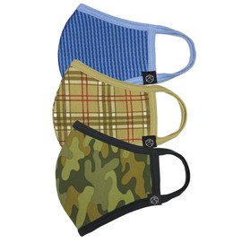 SERAO SRO-PS1 Cotton Mask, Pack of 3, Pattern Series 1, Striped, Tartan, Military