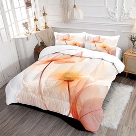 Ydtwnyq Floral Queen Comforter Set Pink White Print Floral Bedding Set with Flowers Pattern Down Alternative Bed in a Bag with 2 Pillow Shams for All Season