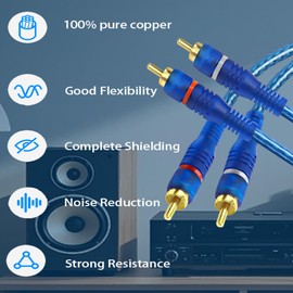 MAYWILLA RCA Car Audio Y Splitter Cable 2 Channel to 4 Channel RCA Car Audio Interconnect Cable 2 Male to 4 Male Gold Plated Twisted Pair Adapter Cord OFC Full Shielded with Noise Reduction (5M)