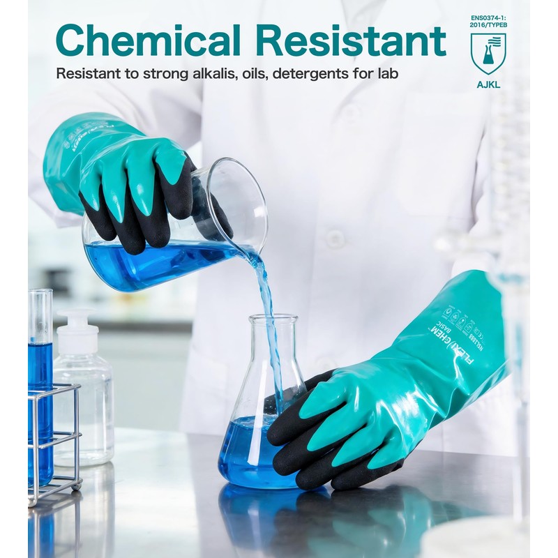 JDL Heavy-Duty Nitrile Chemical Gloves with Nylon Lining, Black Sandy