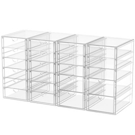 Desk Organizers And Accessories With 22 Drawers, 4 Pack Office Desktop Drawers, Plastic Makeup Organizer Containers Bins With Drawers Desk Organization, Bathroom Organizers Storage Case Box Cube