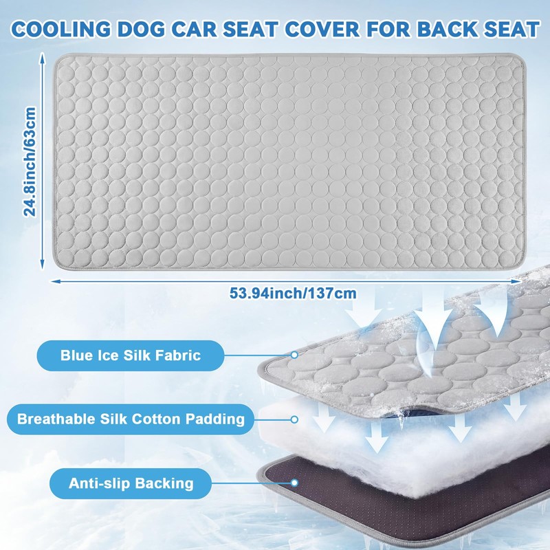 Dog Cooling Mat for Car Backseat, 54"x25", Slim Ice Silk,