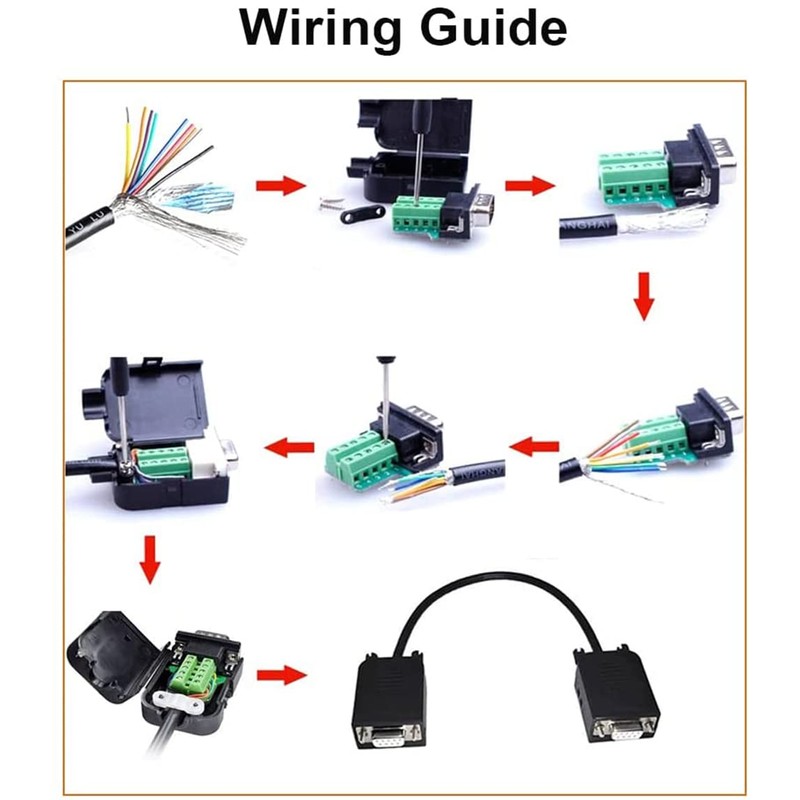 DTECH DB9 Breakout Connector to Wiring Terminal Board DB-9 Male