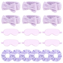 WHAVEL 18 Pcs Sleepover Party Supplies for Girls - Sleepover Party Favors Include 6 Spa Headband, 6 Silk Eye Mask and 6 Stain Scrunchies for Spa Birthday, Bachelorette Party, Slumber (Purple)