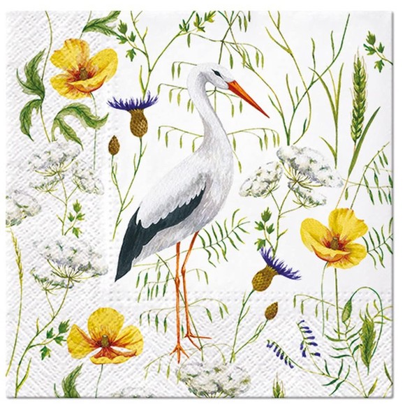 Servietten Tiere 20 Stork in the Grass Animal Motif Spring