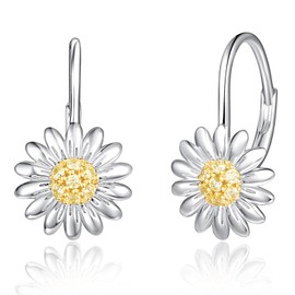 Dreamboat Daisy Leverback Earrings for Women 925 Sterling Silver Daisys Dangle Drop Earring Flower Hoop Jewelry Birthday Party Gifts for Daisies Lovers