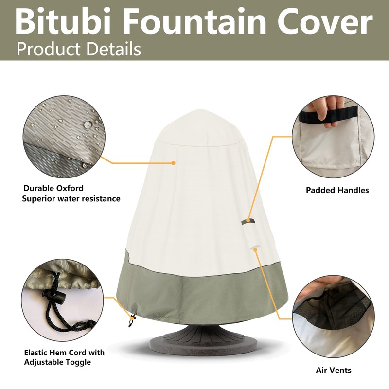 Bitubi Fountain Cover（36"x42"） 600D Oxford Cloth Garden Fountain Statue Protective