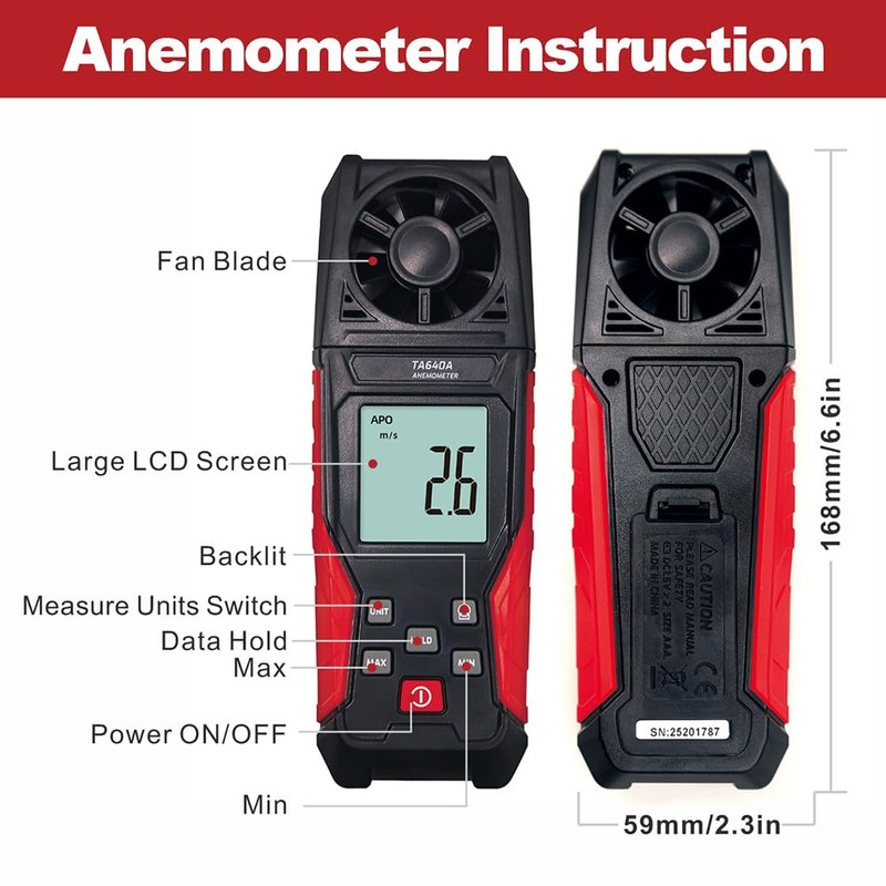 Handheld Anemometer Wind Speed Gauges Meter Measure for Wind Speed,