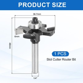 sourcing map Slot Cutter Router Bit 1/4" Shank 6mm Cutting Height 15/32" Depth 4 Flute Wood Slotting Cutter Bit Carbide Tip for Groove Edges, Black
