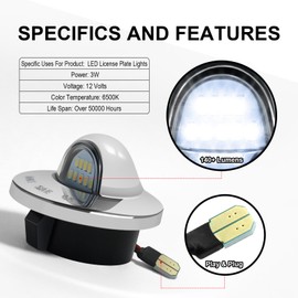 litzland LED License Plate Light Full Rear Bumper Tag Lamp Assembly Compatible with Ford F150 1990-2014 F250 F350 1990-1999 F150 Heritage 2004 Pickup Truck, Pack of 2 (Sliver Chrome)