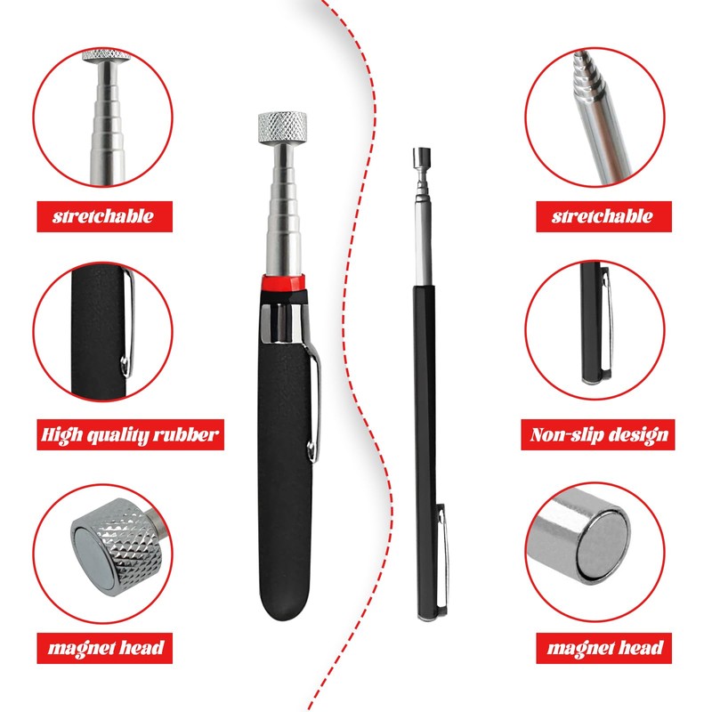 Pack of 3 Strong Magnetic Rod Grabber, Telescopic Magnet, Portable