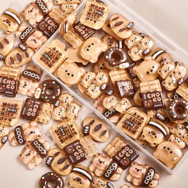 Aanxufa 50pcs Resin Bear Charms Mixed Set, Flatback Bulk Mixed Slime Charms Animal Bear Snack Bread Chocolate for Crafts DIY Gifts
