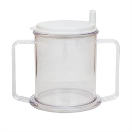 JIAHG Leak-proof Base Drinking Cup for Seniors, Sippy Cup Adult with Handle, Special Drinking Aid Cup for Care, Sippy Cup for Elderly, Cup with Two Handles (White)