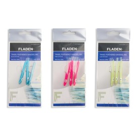 FLADEN Fishing - Single Packs of Enticer Tinsel Feathered Sandeel Rig - Ready to Use Tied Boat Wreck Sea and Shore - 60lbs Mainline - 3 Hook - Size 2/0 - (Lumi) [17-6303-3-2/0]