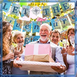 3Pcs Bon Voyage Banner Decorations Let The Adventure Begin Bunting World Map Pennant for Going Away Farewell Birthday Baby Shower Graduation Retirement Travel Party Themed Good Luck Decor Supplies