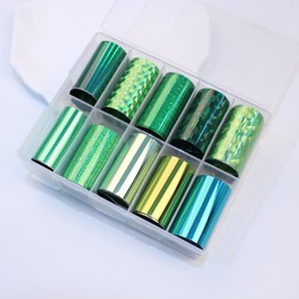 JERCLITY 10 Rolls Green Nail Foil Transfer Sticker Kit St. Patrick's Day Nail Foil Sheets Green Solid Color Foil Nail Art Decals Nail Foil Transfer Stickers Foil Nail Wraps for Foil Nail Art