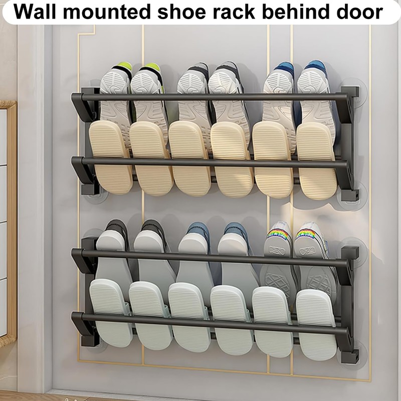 Geejia Shoe Rack, Wall Mounted 2 Tier Folding Space-Saving Shoe