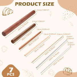 Baderke 7 Pcs Italian Rolling Pins Pasta Rolling Pin Set Wood and Stainless Steel Rolling Pin Dough Pasta Roller for Making Wontons, Dumplings, Pastas, Ramen, Udon Noodles, Flat Bread, Tortillas