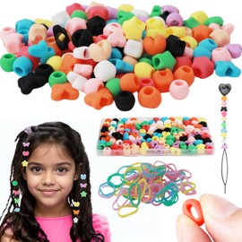 120pcs Silicone Hair Beads for Kids Girls, Silicone Hair Beads in 10 Colors and 4shapes, with Rubber Bands & Quick Beader. Butterfly Heart and Star Women Girls Braids Accessories.