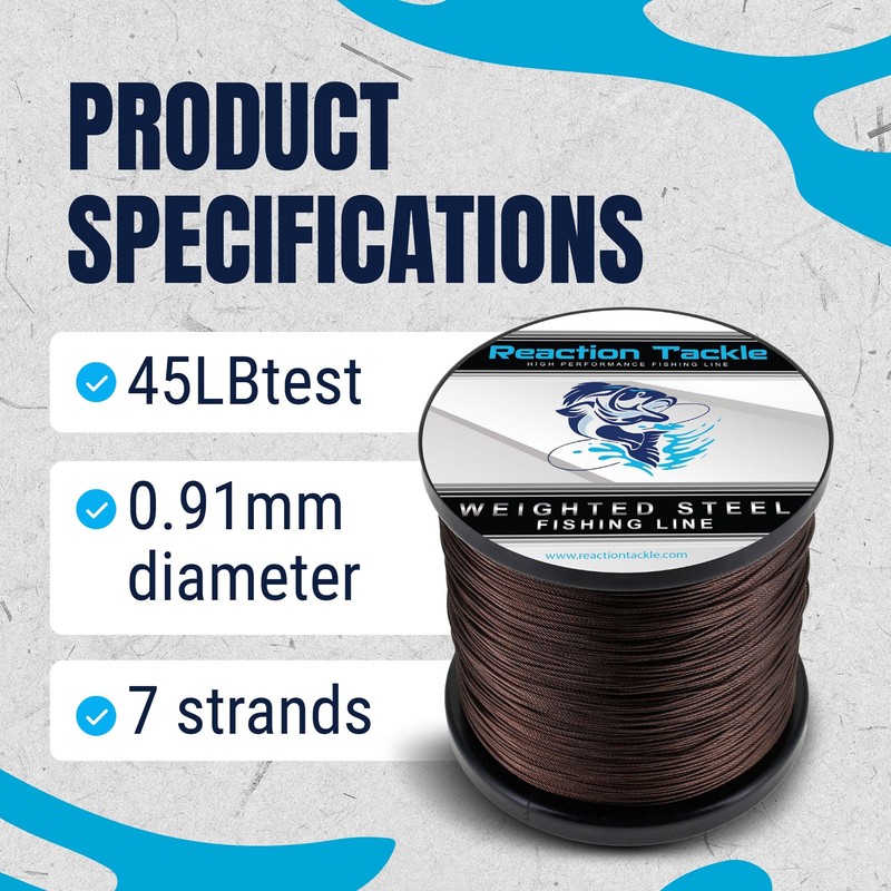 Reaction Tackle Weighted Stainless Steel Trolling Line 45LB- Premium Weighted