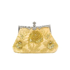 CORIOS Vintage 1920s Evening Bag Floral Clutch Bag Women's Handmade Pearl Handbag Elegant Shoulder Bag Chain Shoulder Bag Small Bag Wedding Banquet Party Prom Bag, gold