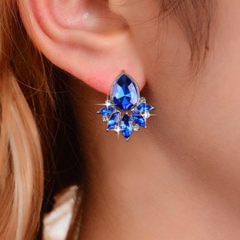 Atentuyi Blue Crystal Teardrop Earrings Silver Cz Stud Earrings Blue Crystal Earrings Wedding Sapphire Earrings Rhinestone Bridal Earrings Cubic Zirconia Earrings Jewelry for Women and Girls