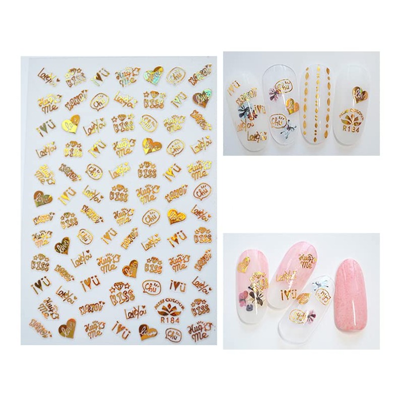 LANODO Nail Stickers, 8 Pieces, Alphabet, 3D, English Letters, English,