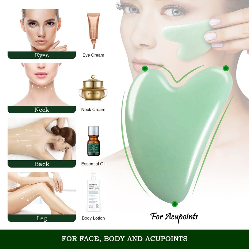 Flagest Gua Sha Tool, Nature Jade Stone Guasha Massage Tool