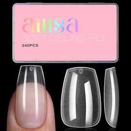 AILLSA Puntas de uñas postizas de ataúd medianas: puntas de uñas postizas preformadas, cobertura total, mate, gruesas, 240 unidades, 15 tamaños para b