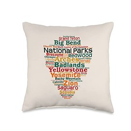 National Parks Word List Cloud Camping Hiking Men Women Kids Throw Pillow
