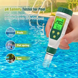 Yewhick pH Meter for Water Hydroponics, 5-in-1 pH TDS EC Salt Tester for Water Nutrient Solution, Simultaneous Display of pH EC Temp for DWC Reservoir Tank, Aeroponic Garden, Growing System