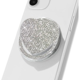 TTangrip Compatible with Magsafe Magnetic Heart Sliver Glitter Clear Transparent Collapsible Mobile Phone Grip Stand Holder for Smartphone Cell Phone Accessory