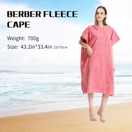 MUTAO Surf Swimming Poncho Changing Robe,Quick Dry Microfiber Changing Towel with Pocket and Hood for Outdoor Indoor(One Size Fits All) (Pink)