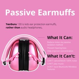 TacGuru 130 Gemstones Edition, Kids Ear Protection Earmuffs, Hearing Protection for Kids, One Size for 3-16 Yr Old, Spinel Pink