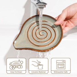 Spoon Rest for Stove Top, Large Ceramic Spoon Holder for Kitchen Counter, Heat Resistant Cooking Utensil Rest, Dishwasher Safe 5.1 Inch by ANTIS’S HOME (Green)