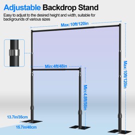 Pipe and Drape Backdrop Stand Kit, Heavy Duty Backdrop Stand 10ftx10ft, Adjustable Background Stand for Photography, Wedding, Party, Events Decoration-Black