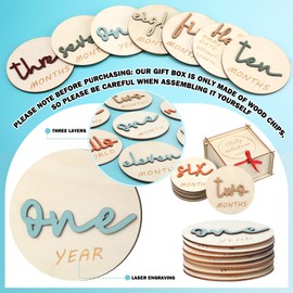 Threehoney 7 Pcs Morandi Color 3D Wooden Monthly Milestone Cards with Box Baby Monthly Milestone Card Sign Double Sided Milestone Wooden Circles Baby Growth Cards for Baby Girl Boy