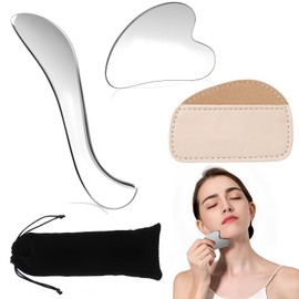 Gua Sha Schaber Massage Werkzeug,Herzform Gua Sha Massagewerkzeug,2pcs Gua Sha Edelstahl - FüR Gesicht, Augen, Hals, KöRper,Schwellungsreduktion Gesichtsbehandlung,VitalitäT, Detox Effekt