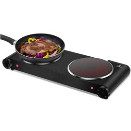 1800W Dual Infrared Burner Electric Hot Plate, High Power for Fast Cooking, 7 Inch Ceramic Glass Portable Electric Stove with Adjustable Temperature Control, Upgraded Version