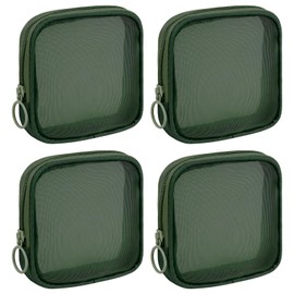 Sinzip 4 Pieces Mini Zipper Nylon Mesh Pouch, Mesh Cosmetic Bags Makeup Bags, Multipurpose Travel Toiletry Bags for Office Supplies and Travel Accessories (Green, S)