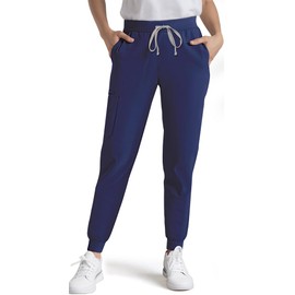 Dvoliaw Medical Scrub Pants for Women, Jogger Pants with 6 Pockets, Soft Womens Scrubs Pant Drawstring Mid-Rise Cargo Pants Navy Blue