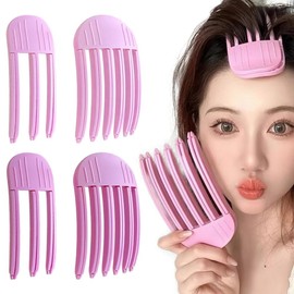 Root Rising Clip Bangs, 4-Piece Set, 6 Teeth + 3 Teeth, Fluffy, Hair Curler, Root Comb, Convenient Hair Styling Tool, For Long and Short Hair (Pink & Light Purple)