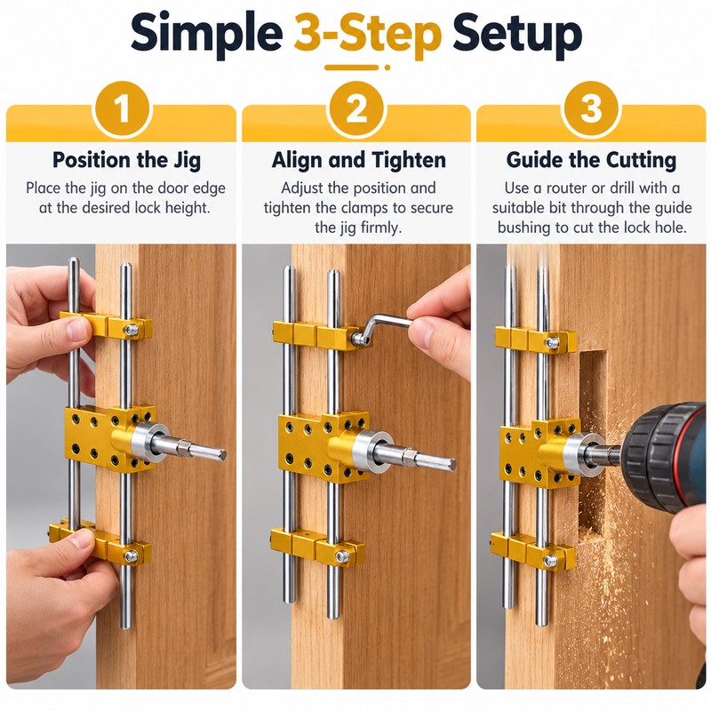 Wooden Door Lock Mortising Jig for Installation – Adjustable Hole