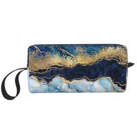 JKJOJIA Marble Red Vintage Makeup Bag Organizer Small Cosmetic Bags Portable Travel Toiletry Bag With Handle Simple Accessories Storage Zipper Pouch For Women Girl, Marble Blue Gold Trendy, One Size