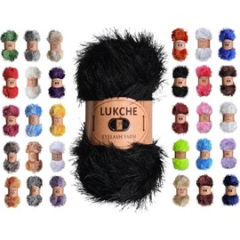 Lukche Eyelash Fun Fur Yarn Premium 100% Polyester 164 Yds (150 Mt), 3.53 Oz (100 Gr) Colorful Crochet Yarn Dıy Hand Knitting. (Black, 1 Skein)