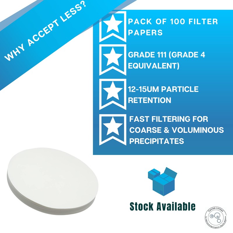 Camlab 1171069 Grade 111 [4] Qualitative Filter Paper, Fast Filtering,