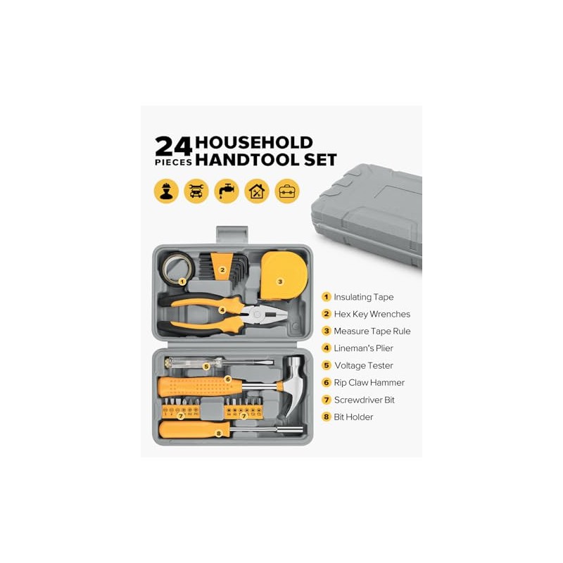 24pcs Home DIY Tool Kit for Household, Office & Garage